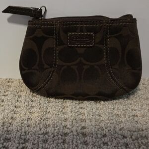 AUTHENTIC COACH Signature Monogram Coin Purse Chocolate Brown- NEW